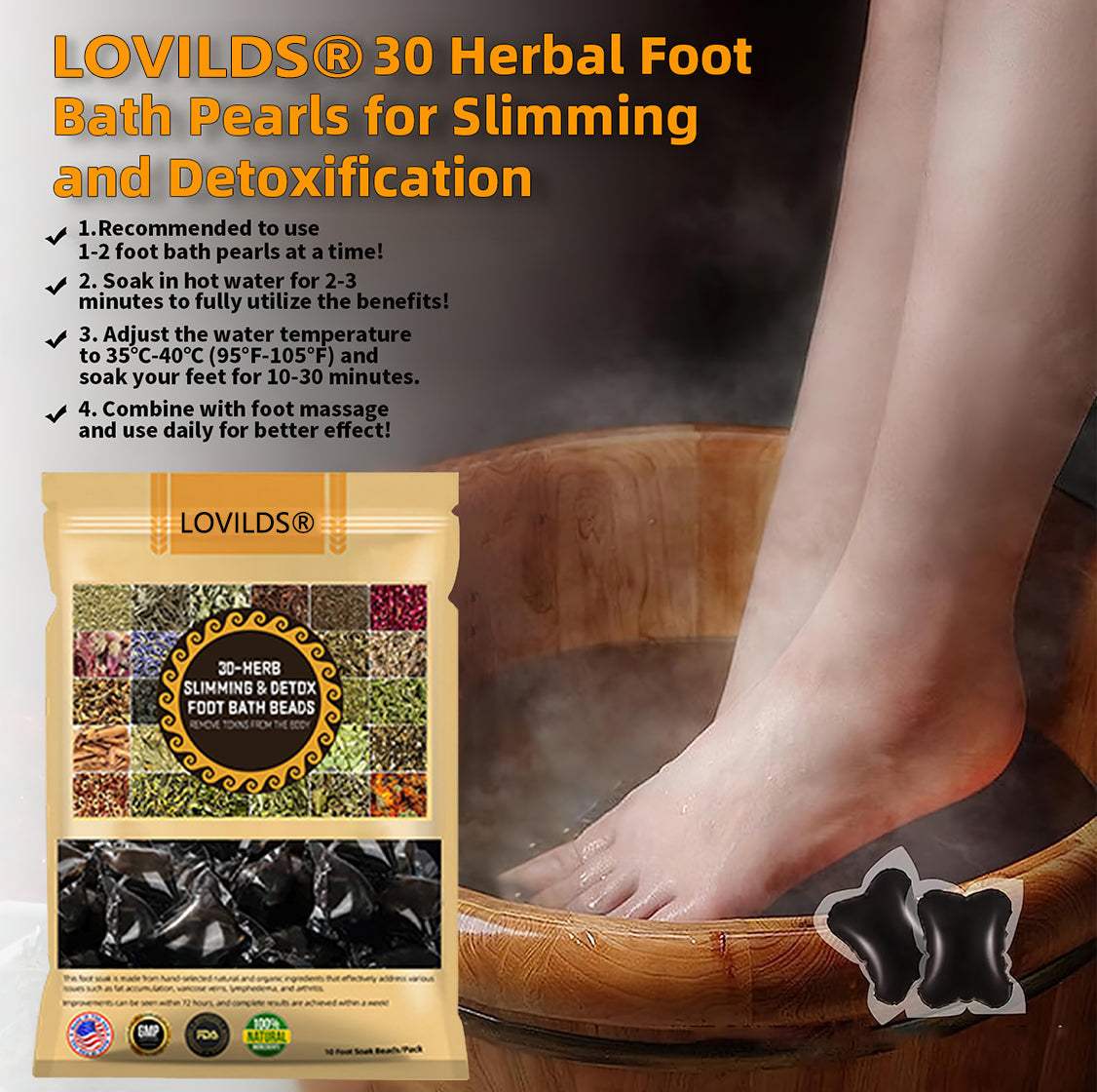 LOVILDS™ 30-Herb Slimming & Detox Foot Bath Beads-🦵👩⚕️(LANA Certification, Lymphatic Association of America)