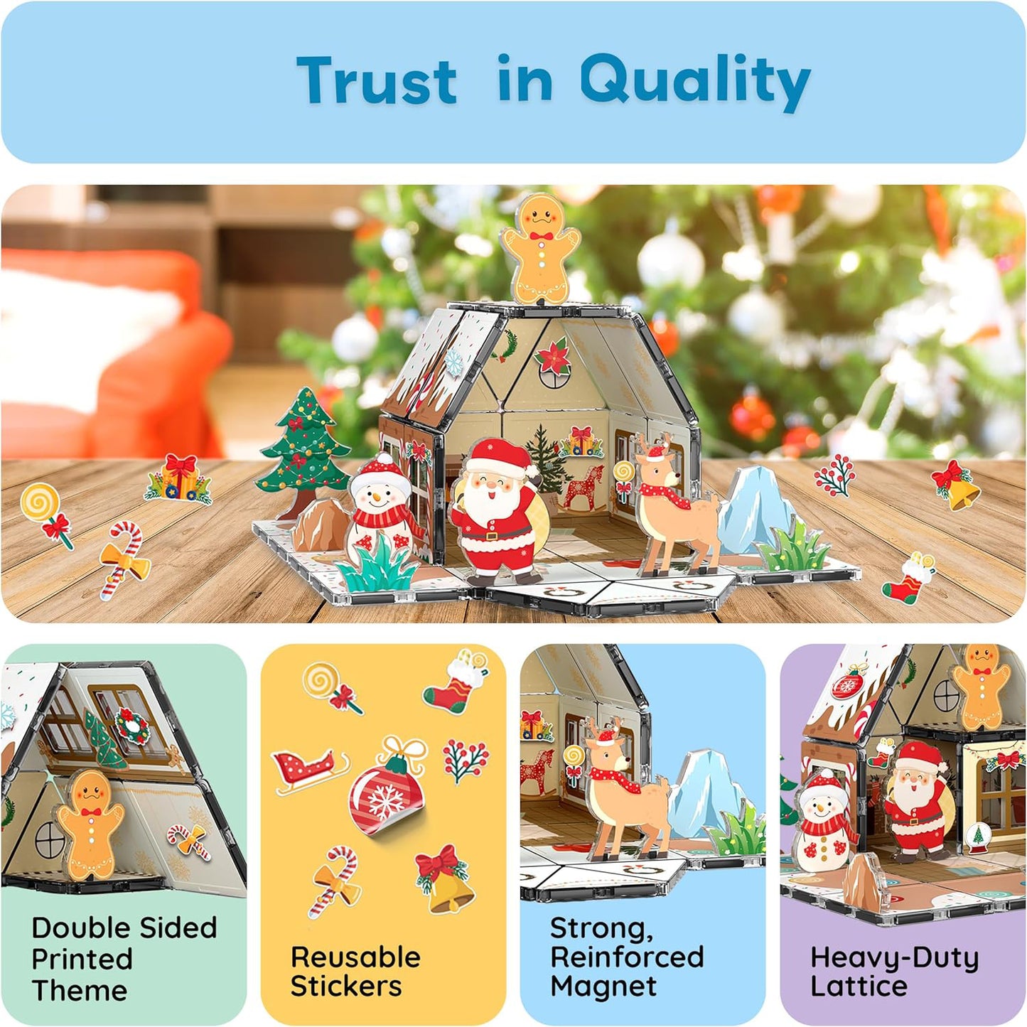 🎄Magnetic Tiles Gingerbread House Holiday✨ -Character Action Figures Santa🎉