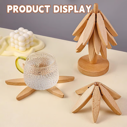 🔥Christmas Early Discount 49% Off✨Natural Tree Trivet Set - 4 Wooden Trivets & 1 Stand,Like a Christmas Tree🎄