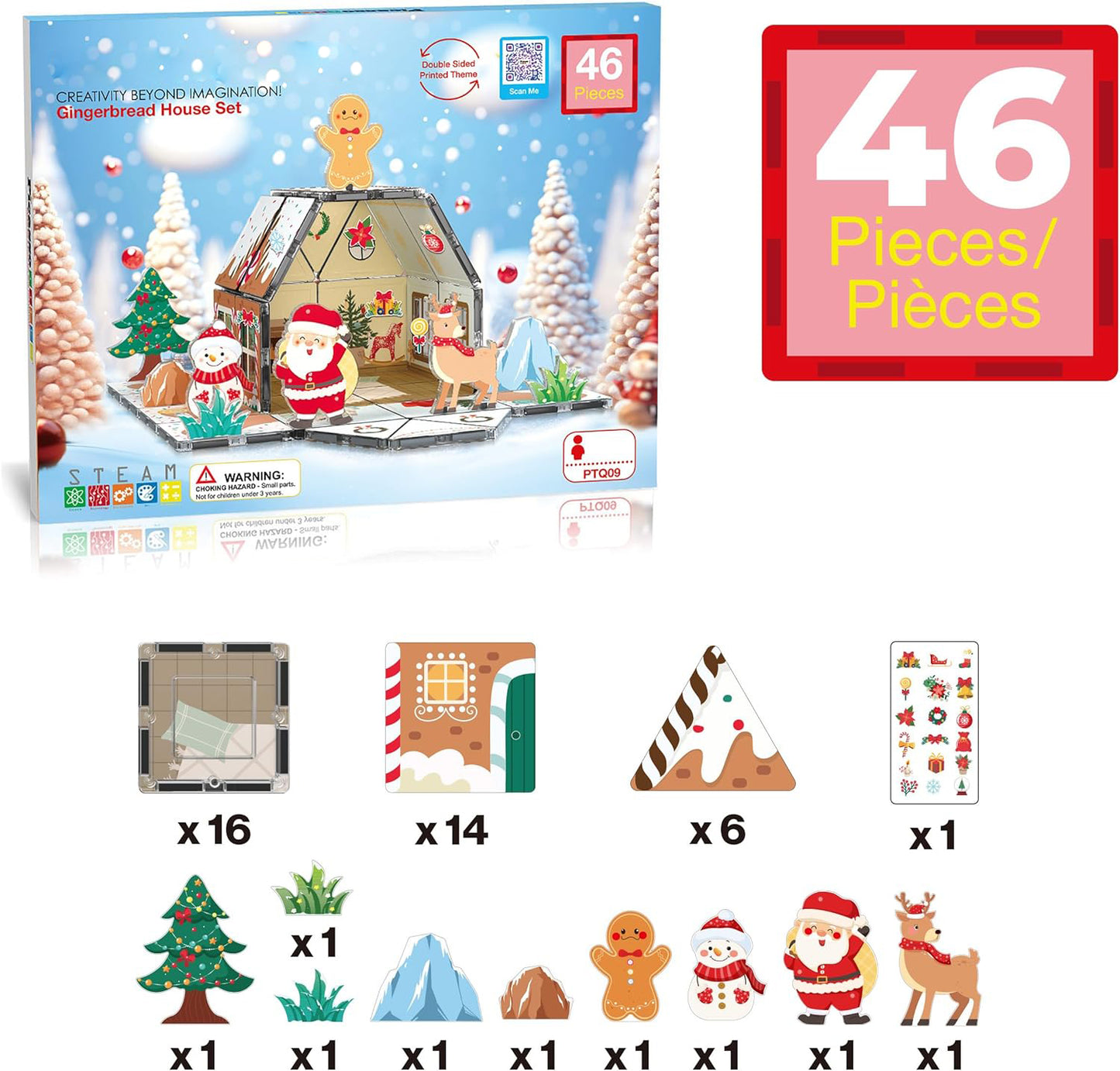 🎄Magnetic Tiles Gingerbread House Holiday✨ -Character Action Figures Santa🎉