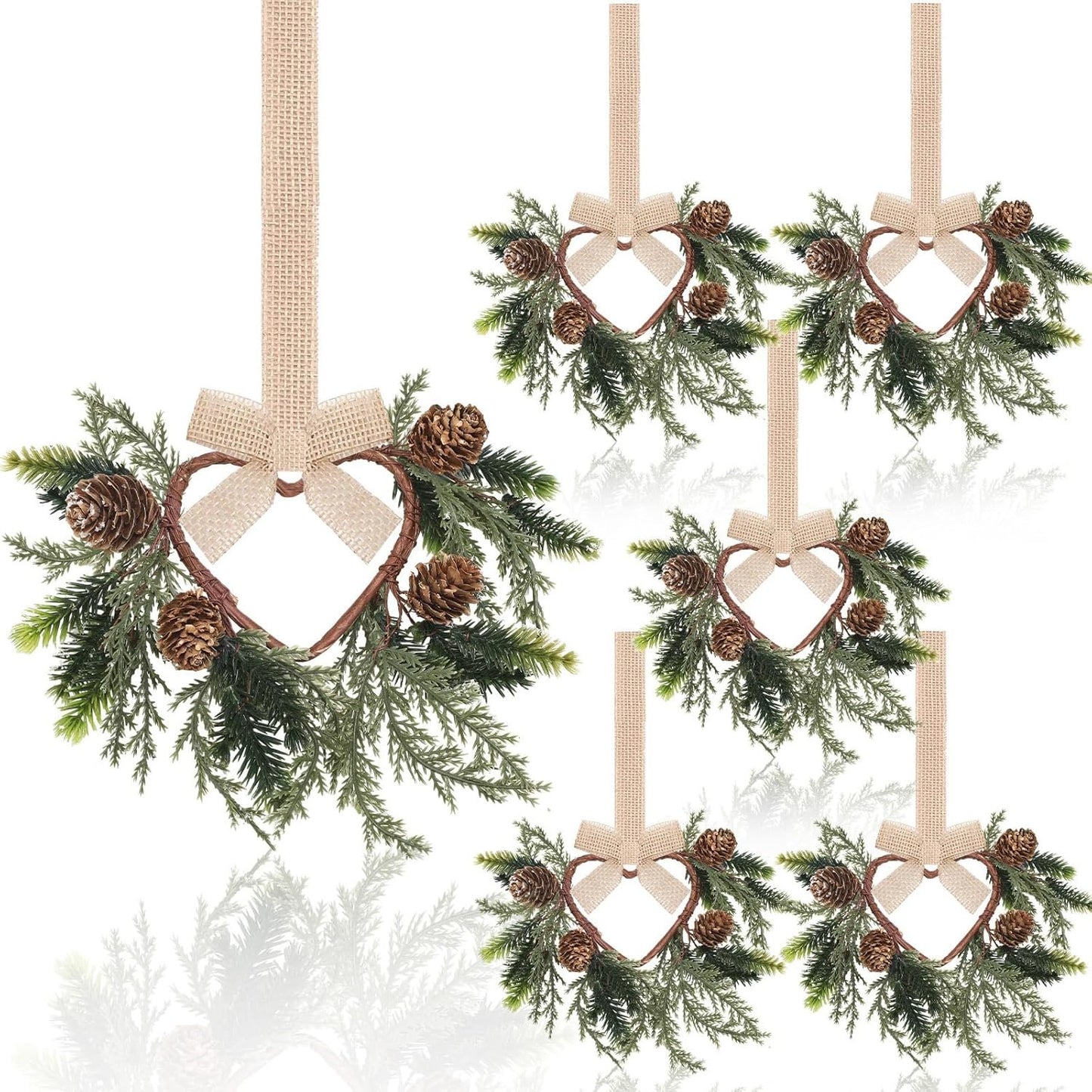 Christmas Mini Cabinet Wreaths for Kitchen with Ribbon Bows