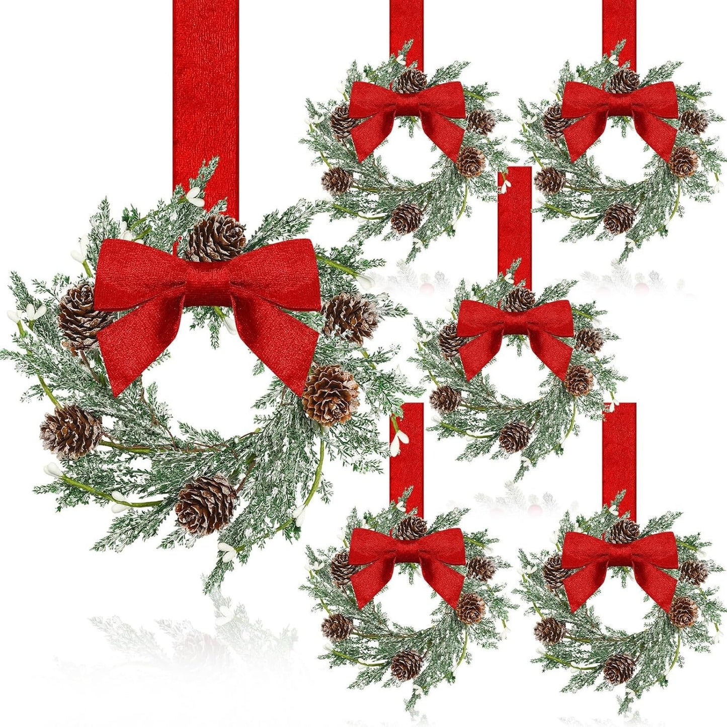 Christmas Mini Cabinet Wreaths for Kitchen with Ribbon Bows