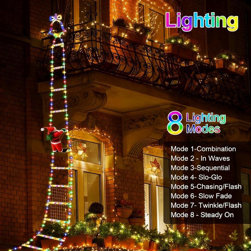 Christmas Decorations LED Ladder Lights with Climbing Santa Claus