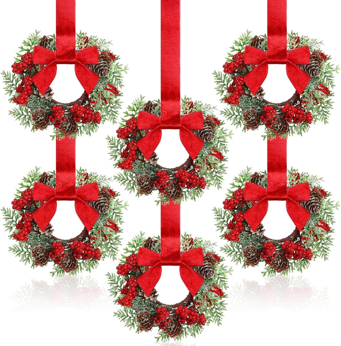 Christmas Mini Cabinet Wreaths for Kitchen with Ribbon Bows