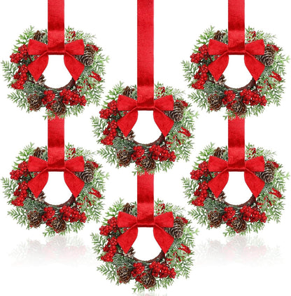 Christmas Mini Cabinet Wreaths for Kitchen with Ribbon Bows