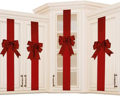 🎁 Red Christmas Cabinet Bow Set