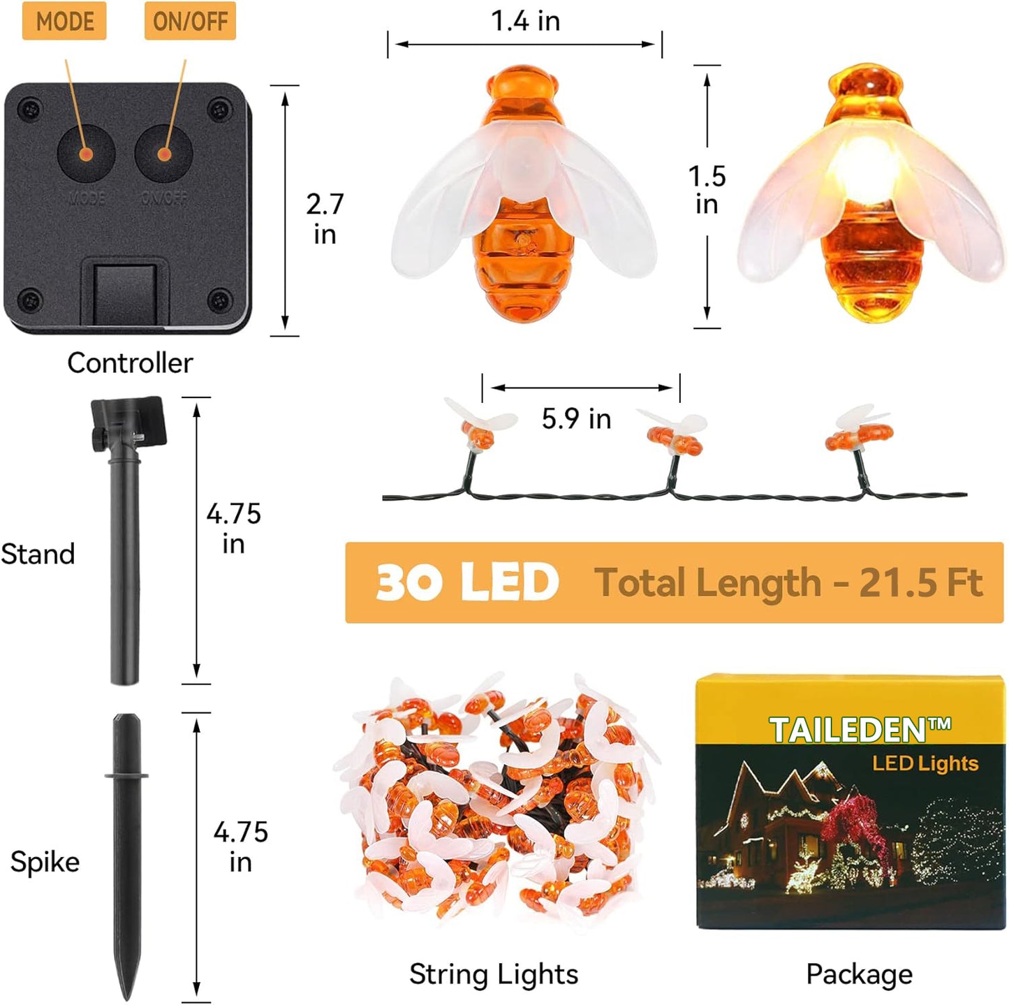 TAILEDEN™ 2025 Solar LED Bee String Lights - Cute Bee Garden Decoration