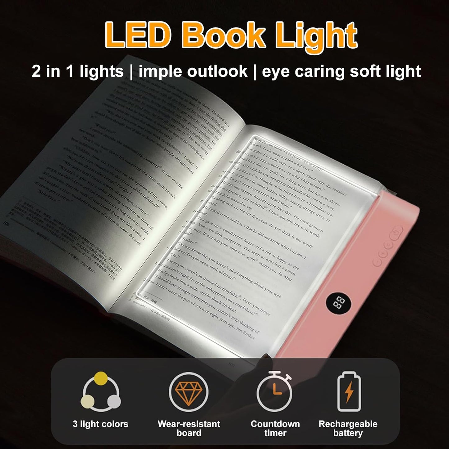 😍Rechargeable Clear LED Flat Reading Light -for Reading in Bed at Night