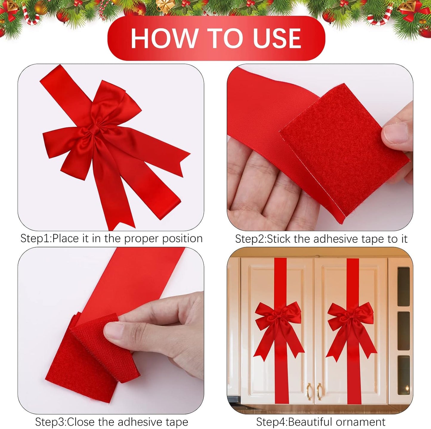 🎁 Red Christmas Cabinet Bow Set