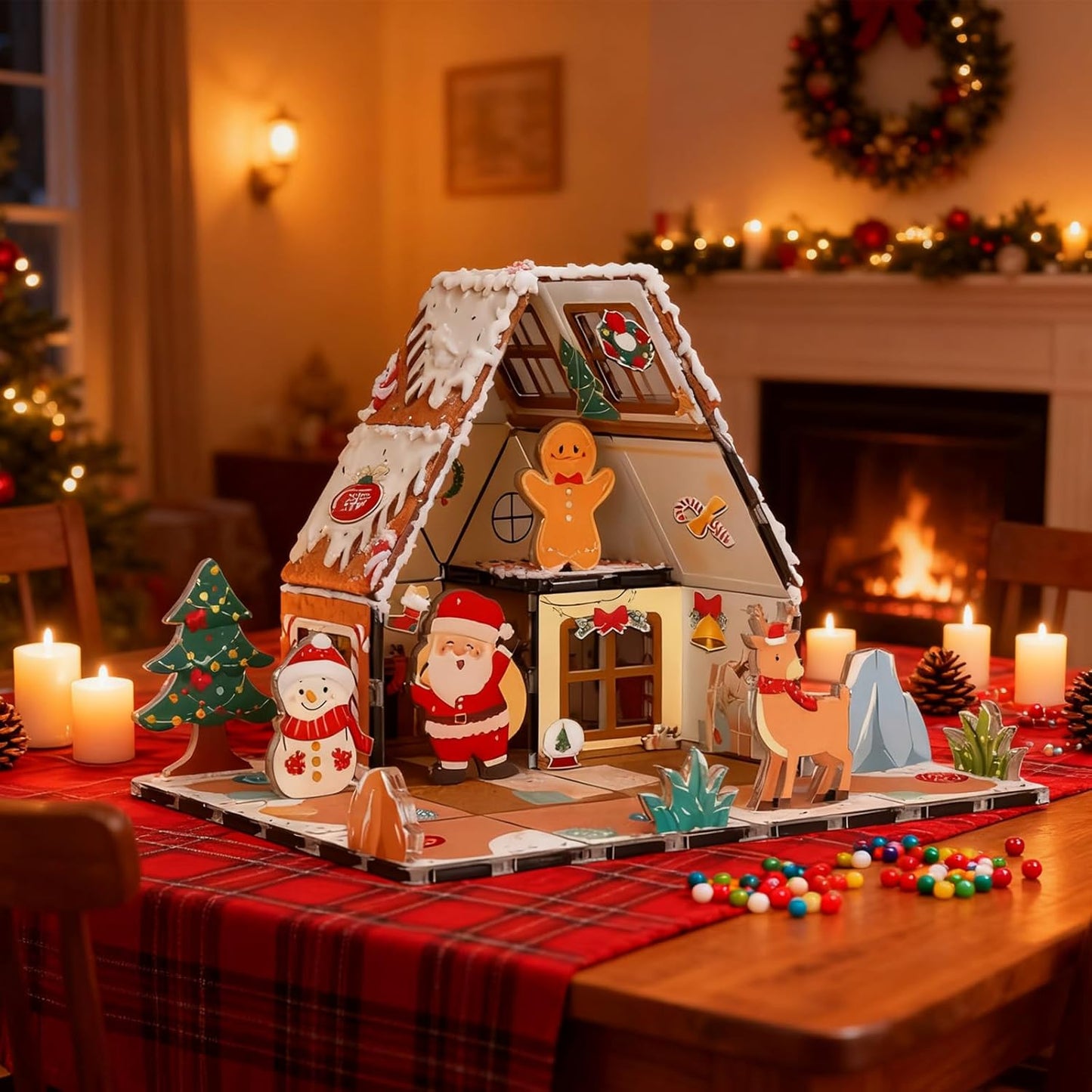 🎄Magnetic Tiles Gingerbread House Holiday✨ -Character Action Figures Santa🎉