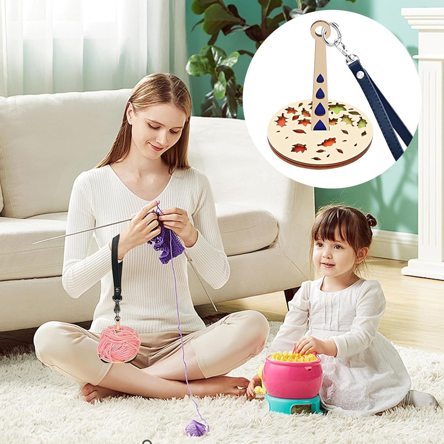 😍Portable Wooden Wrist Yarn Holder -with Leather Strap🧵