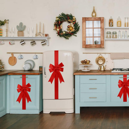 🎁 Red Christmas Cabinet Bow Set