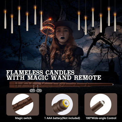 🕯️ 12 Floating Candles with Wand Remote – Magical LED Set