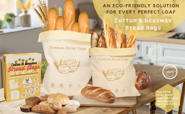 🍞Wide Zipper Access Cotton & Beeswax Bread Bags for Sourdough✨