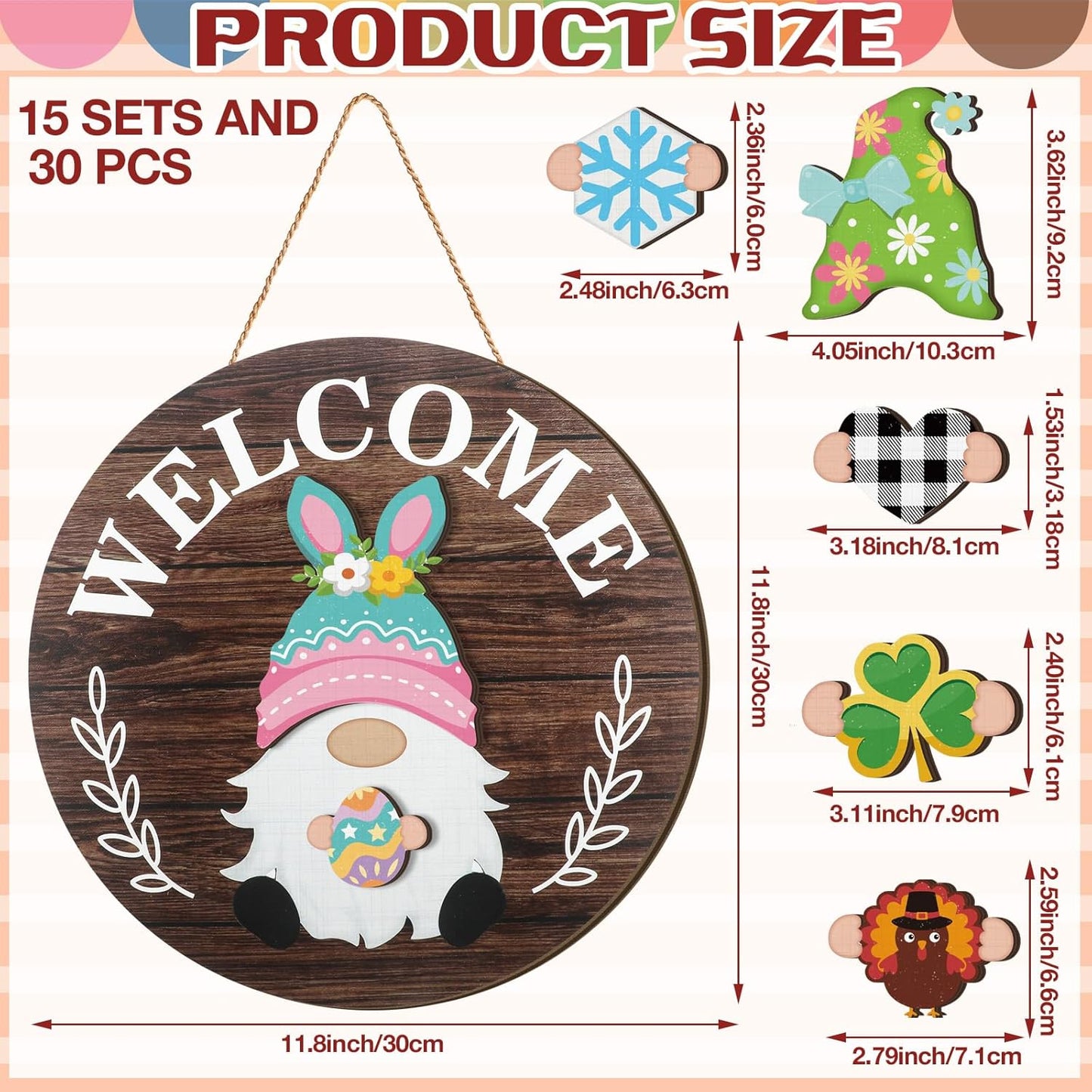 🏡 Interchangeable Wooden Welcome Sign - 15 Seasonal Gnome Accessories