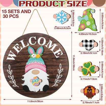🏡 Interchangeable Wooden Welcome Sign - 15 Seasonal Gnome Accessories