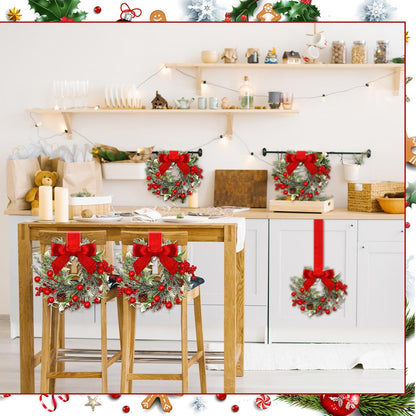 Christmas Mini Cabinet Wreaths for Kitchen with Ribbon Bows
