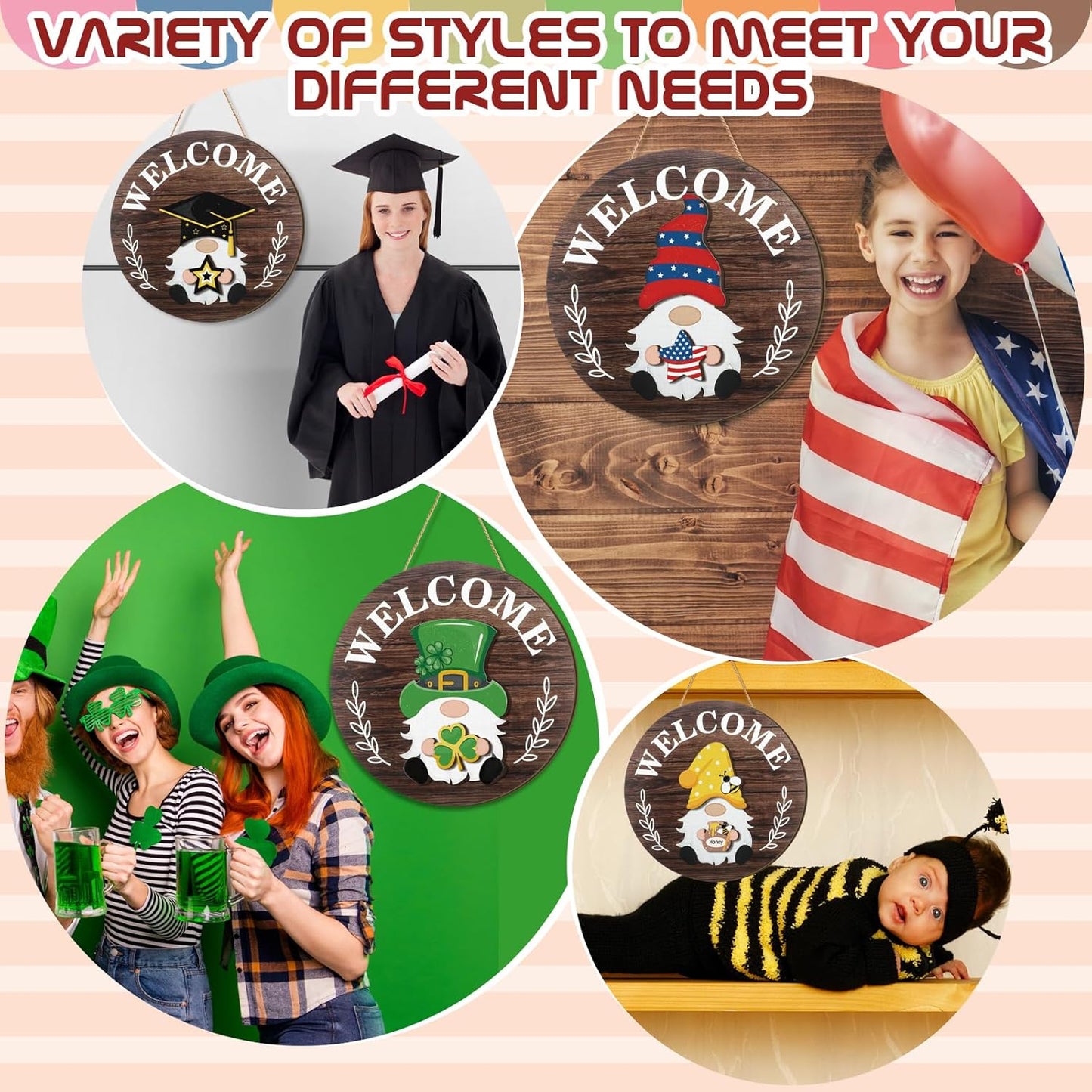 🏡 Interchangeable Wooden Welcome Sign - 15 Seasonal Gnome Accessories