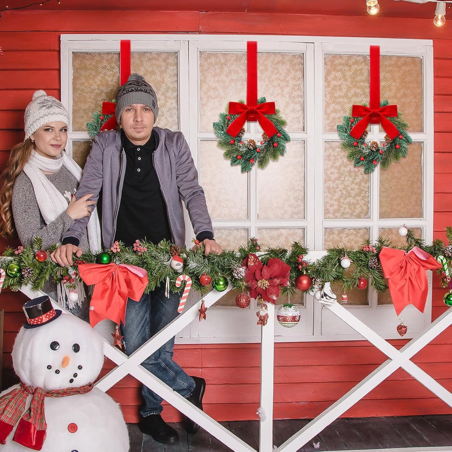 Christmas Mini Cabinet Wreaths for Kitchen with Ribbon Bows