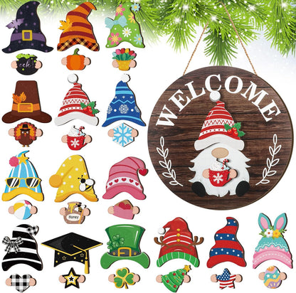 🏡 Interchangeable Wooden Welcome Sign - 15 Seasonal Gnome Accessories