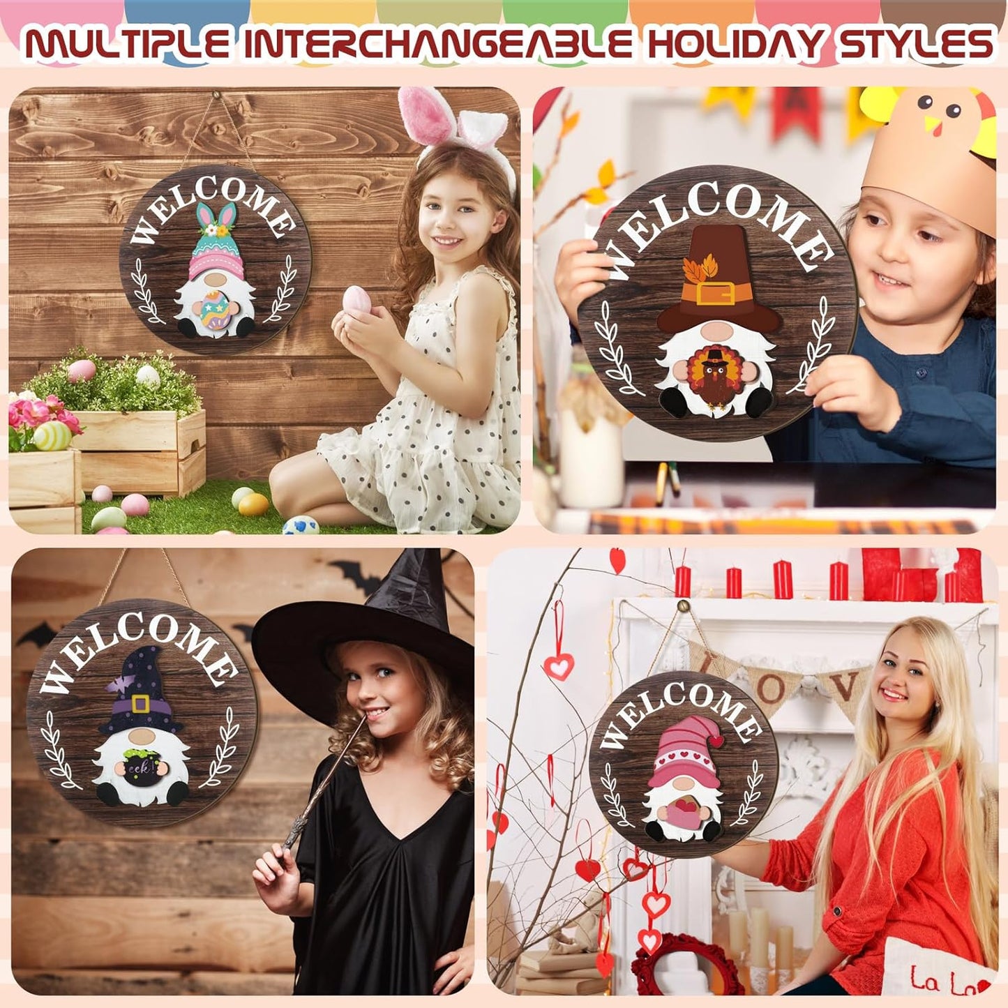 🏡 Interchangeable Wooden Welcome Sign - 15 Seasonal Gnome Accessories