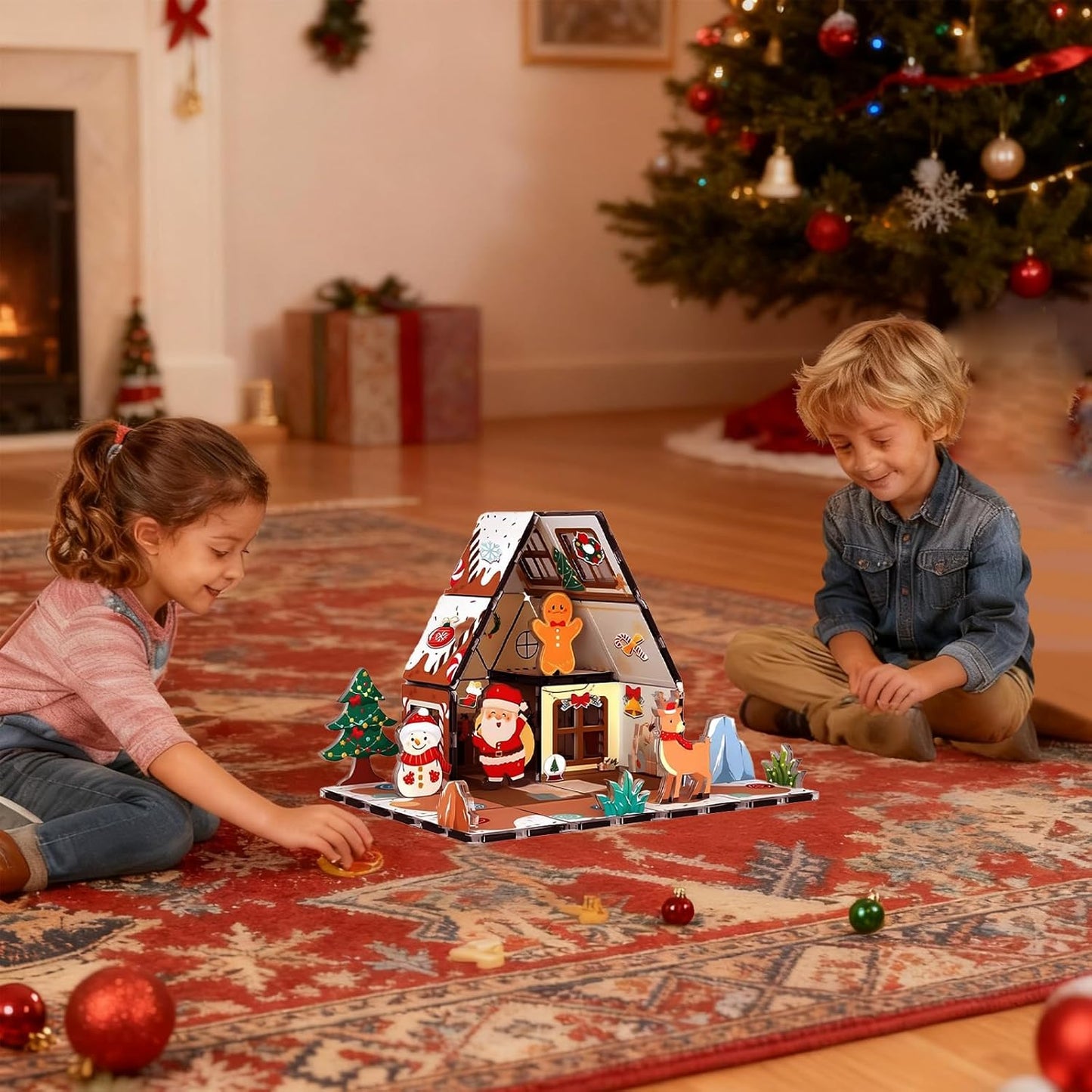 🎄Magnetic Tiles Gingerbread House Holiday✨ -Character Action Figures Santa🎉