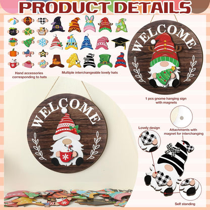 🏡 Interchangeable Wooden Welcome Sign - 15 Seasonal Gnome Accessories