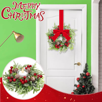 Christmas Mini Cabinet Wreaths for Kitchen with Ribbon Bows