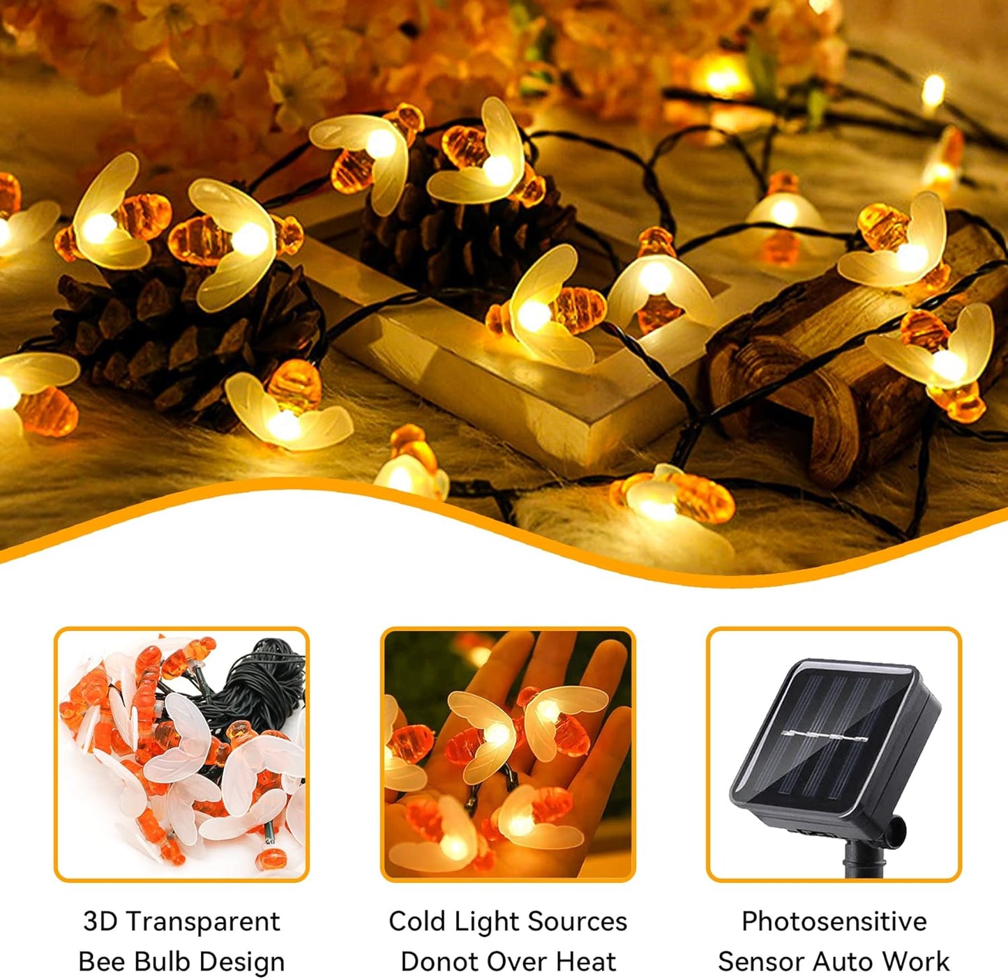 TAILEDEN™ 2025 Solar LED Bee String Lights - Cute Bee Garden Decoration