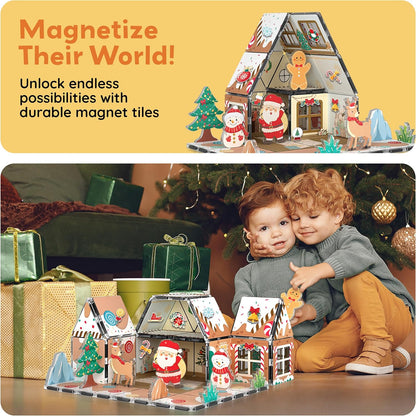 🎄Magnetic Tiles Gingerbread House Holiday✨ -Character Action Figures Santa🎉