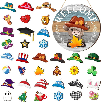 🏡 Interchangeable Wooden Welcome Sign - 15 Seasonal Gnome Accessories