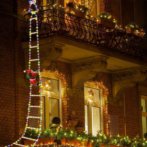 Christmas Decorations LED Ladder Lights with Climbing Santa Claus
